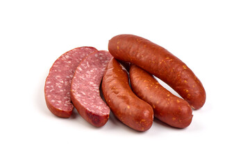 German Smoked sausage, isolated on a white background.