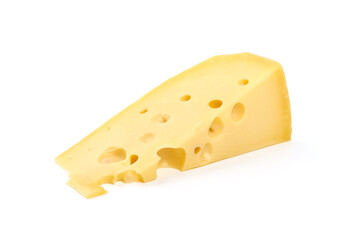 Maasdam cheese, Netherlands cheese, isolated on white background.