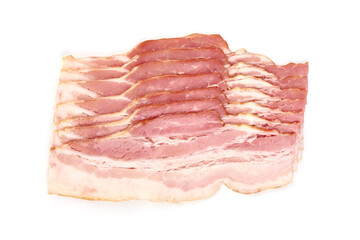 Smoked bacon. Streaky brisket slices, isolated on white background.