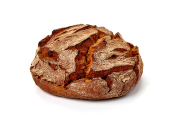 Freshly Baked vintage Bread, close-up, isolated on a white background.
