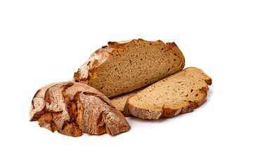 Freshly Baked vintage Bread, close-up, isolated on a white background.