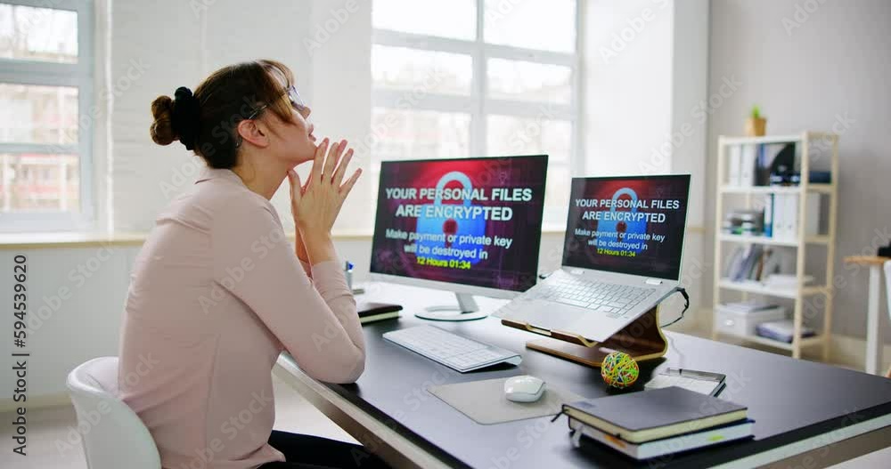 Poster ransomware malware attack. business computer hacked