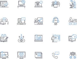 Pursuing line icons collection. Ambition, Progression, Tenacity, Drive, Aspiration, Perseverance, Dedication vector and linear illustration. Advancement,Focus,Attainment outline signs set