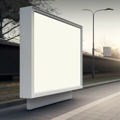 Blank white sign outside. Blank billboard. Generative AI.