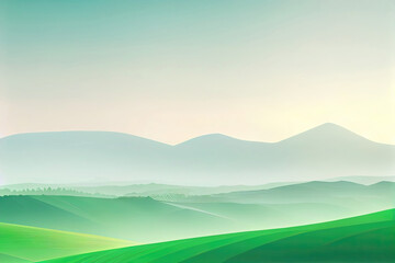 Green meadows with hills as abstract landscape wallpaper (Generative AI)