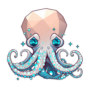 Octopus made of precious stones and crystals. Vector image of a mystical sea dweller. For printing on print, textile, icon, logo, fashion illustration