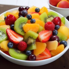 Obraz na płótnie Canvas Fruit salad with mixed berries. Mixed berries in salad bowl. Generative AI.