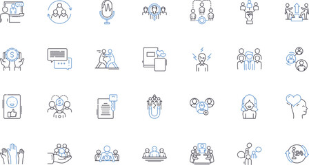 Partnership class line icons collection. Collaboration, Synergy, Trust, Cohesion, Cooperation, Companionship, Teamwork vector and linear illustration. Alliance,Unity,Interdependence outline signs set