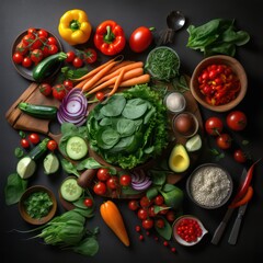 Obraz na płótnie Canvas Salad vegetables knolling. Generative AI.