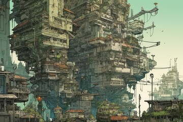 Obraz premium Ancient city in next 500 years. Floating sky city in old theme. Generative AI.