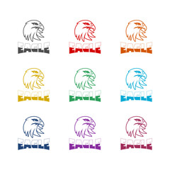  Eagle head logo icon isolated on white background. Set icons colorful