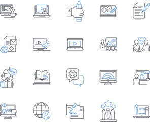 Human resources and employment line icons collection. Recruitment, Hiring, Onboarding, Orientation, Training, Benefits, Compensation vector and linear illustration. Performance,Evaluation,Motivation
