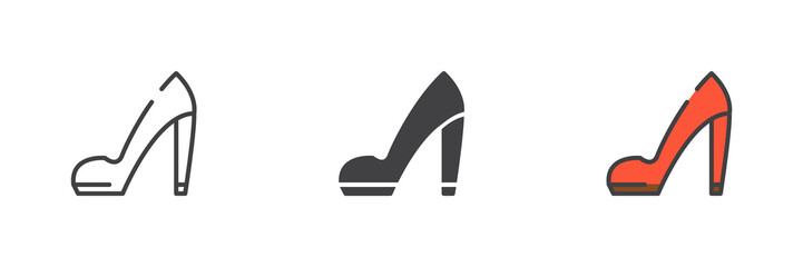 High heel shoes different style icon set