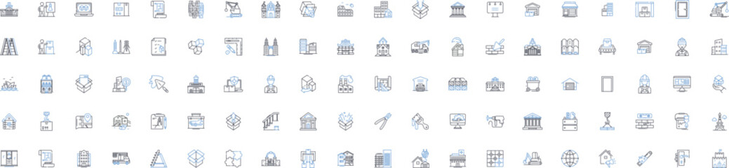 Building company line icons collection. Construction, Architecture, Development, Renovation, Design, Engineering, Planning vector and linear illustration. Building,Sustainability,Contractors outline