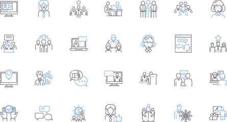 Customer advocacy line icons collection. Loyalty, Advocacy, Satisfaction, Referral, Trust, Engagement, Retention vector and linear illustration. Empowerment,Recognition,Feedback outline signs set