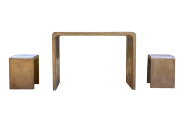 Furniture set. Large tables and chairs made of cement isolated on white background.