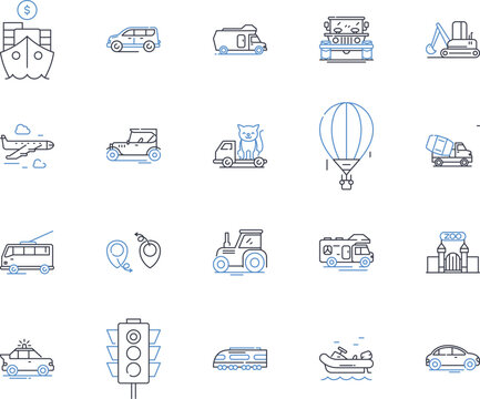 Cruise line icons collection. Ocean, Ship, Vacation, Luxury, Relaxation, Adventure, Entertainment vector and linear illustration. Cuisine,Paradise,Ports outline signs set