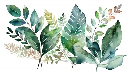 Naklejka na ściany i meble Tropical leaves. Watercolor plant illustration on isolated white background with Generative AI
