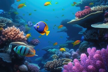 Obraz na płótnie Canvas underwater coral reef full of sea creatures . AI generative