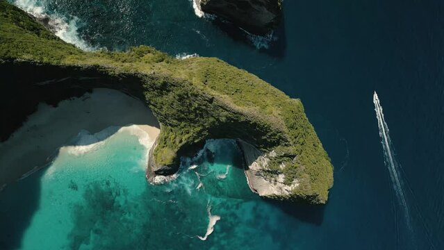 Bali beach spectacular aerial at keling king beach, Nusa Penida, ocean island around Bali.