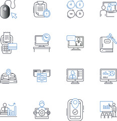 Holding company conglomerate line icons collection. Diversification, Acquisitions, Consolidation, Synergy, Integration, Portfolio, Investments vector and linear illustration. Expansion,Merger,Parent