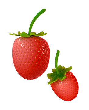 3d-illustration: sweet, juicy, tasty, strawberries isolated on a white background. 3d-render of a sweet, soft, deep pinkish-red color fruit with a seed-studded surface. Realistic sweet fruits.