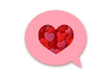 Pink speech bubble with hearts on white background - Concept of love and communication