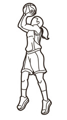 Basketball Sport Female Player Action Cartoon Graphic Vector