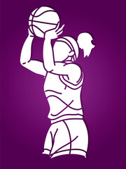 Fototapeta na wymiar Basketball Sport Female Player Action Cartoon Graphic Vector