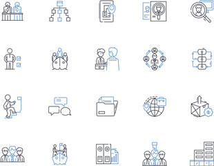 Syndicate line icons collection. Syndication, Collaboration, Partnership, Alliance, Nerk, Joint venture, Consolidation vector and linear illustration. Cooperative,Consortium,Interconnectedness outline