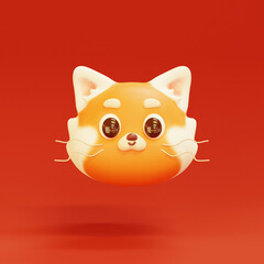 Red Panda Head 3D Cute Cartoon Style on red background