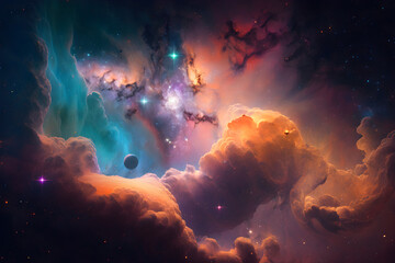 Fototapeta na wymiar Bright space background, featuring stars, and cosmic dust, Generative AI