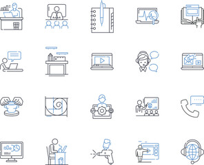 Combined approach line icons collection. Synthesis, Integration, Collaboration, Fusion, Alliance, Hybrid, Convergence vector and linear illustration. Unification,Harmony,Multi-disciplinary outline