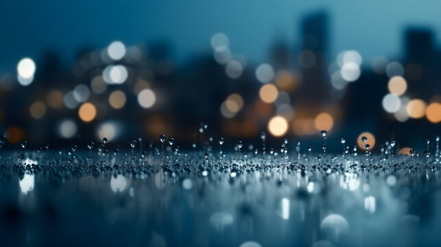 Rain in the city at night with defocused bokeh lights