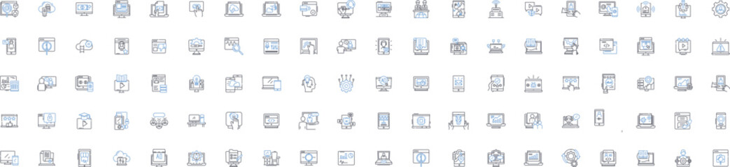 Management system line icons collection. Efficiency, Automation, Integration, Organization, Control, Process, Optimization vector and linear illustration. Accountability,Productivity,Compliance