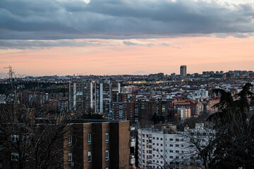 city skyline at sunset