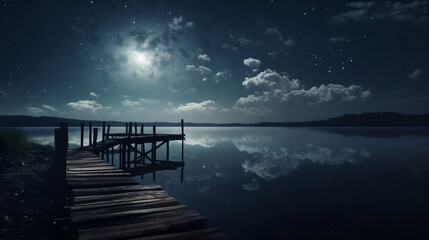 Fototapeta premium moon on a background star sky reflected in the sea. Generative ai