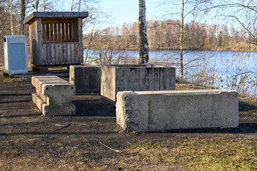 resting area with benches made of concrete