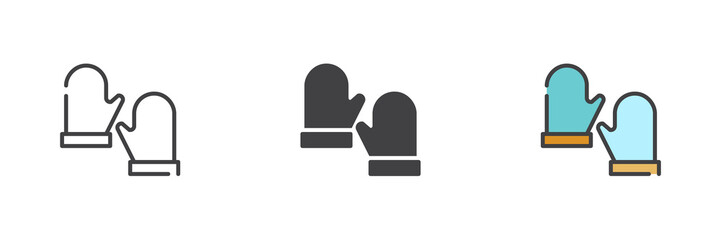 Winter mittens different style icon set