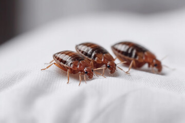 Bed bugs on a white cloth, macro, Generative AI