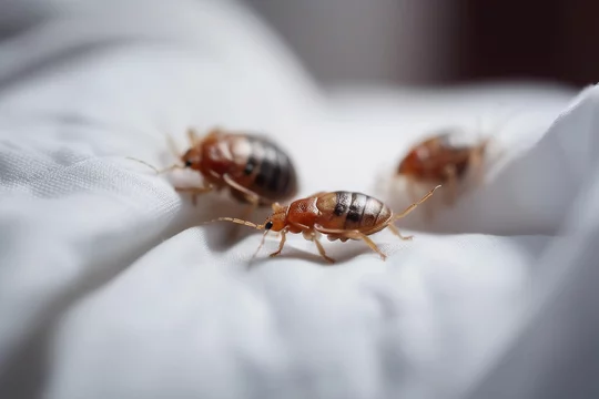 Bed bugs on a white cloth, macro, Generative AI