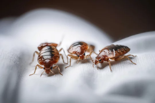 Bed bugs on a white cloth, macro, Generative AI