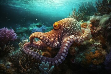 Fototapeta na wymiar Octopus underwater reef. Generate Ai
