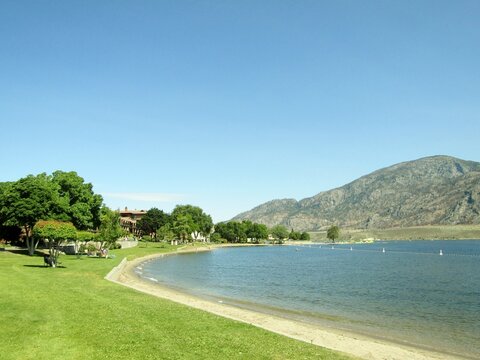 Osoyoos beach walk. Osoyoos lake overview on warm summer day, Okanagan Valley, BC, Canada