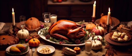 Country Thanksgiving Dinner. Roast Turkey. Generative AI