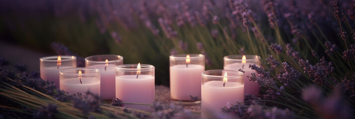 Aromatherapy Candles in a Field of Purple Blossoms