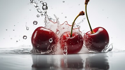 Fototapeta na wymiar Fresh ripe cherry on white background with water drops on a white background, top view