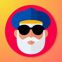 An old man illustration, icon based, wearing black sunglasses and blue cap