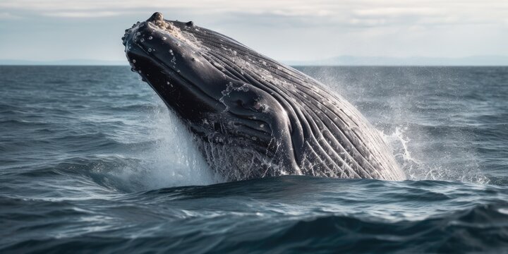 A Close-Up Image of a Whale Showcasing its Power and Intricate Beauty. Generative AI