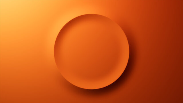 Orange Gradient Background with Embossed Circle. Minimalist Surface with Extruded 3D Shape. 3D Render.